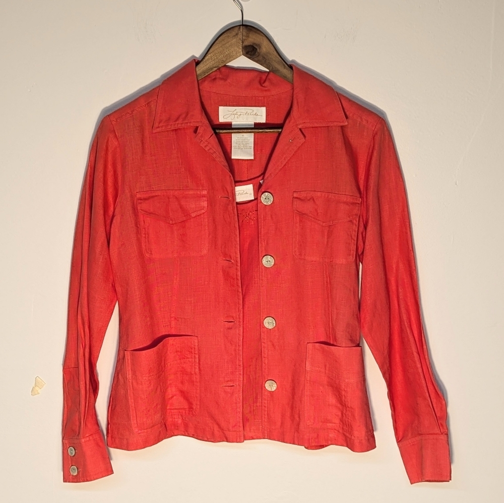 Lucy Pereda Coral 100% Linen Blazer & Sleeveless Top Size 4